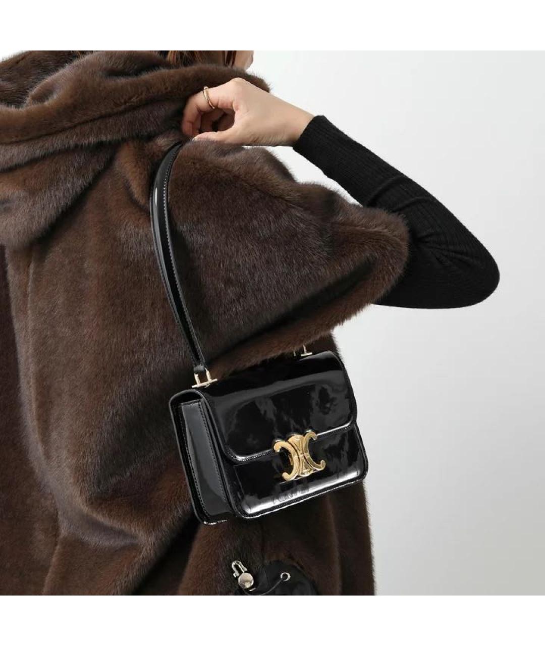 CELINE Черная сумка через плечо из лакированной кожи, фото 3