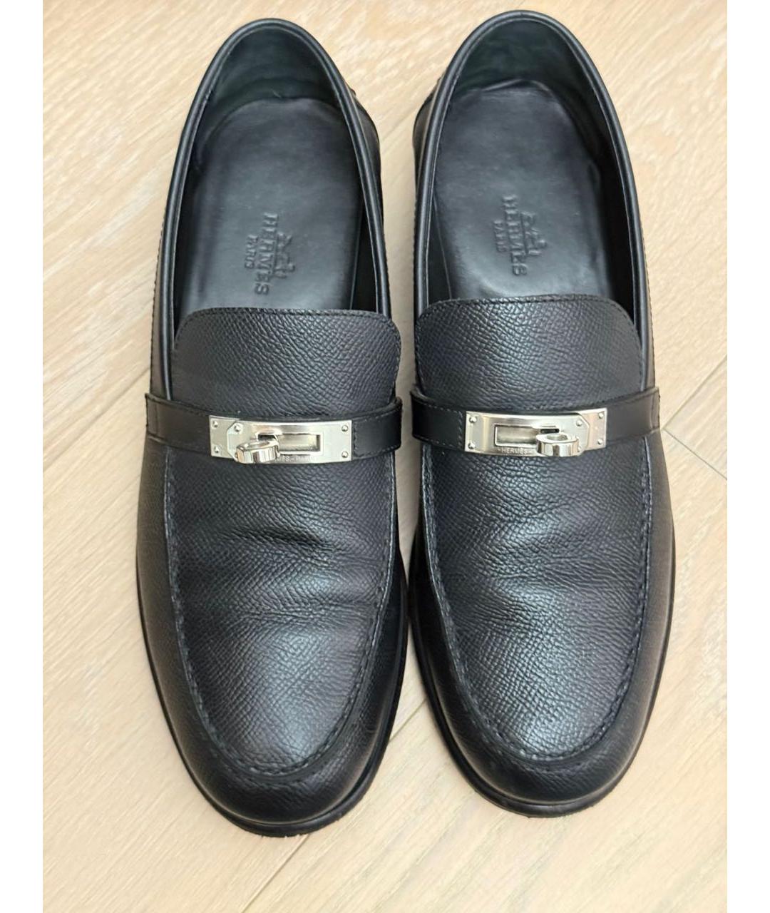 HERMES Черные кожаные лоферы, фото 2