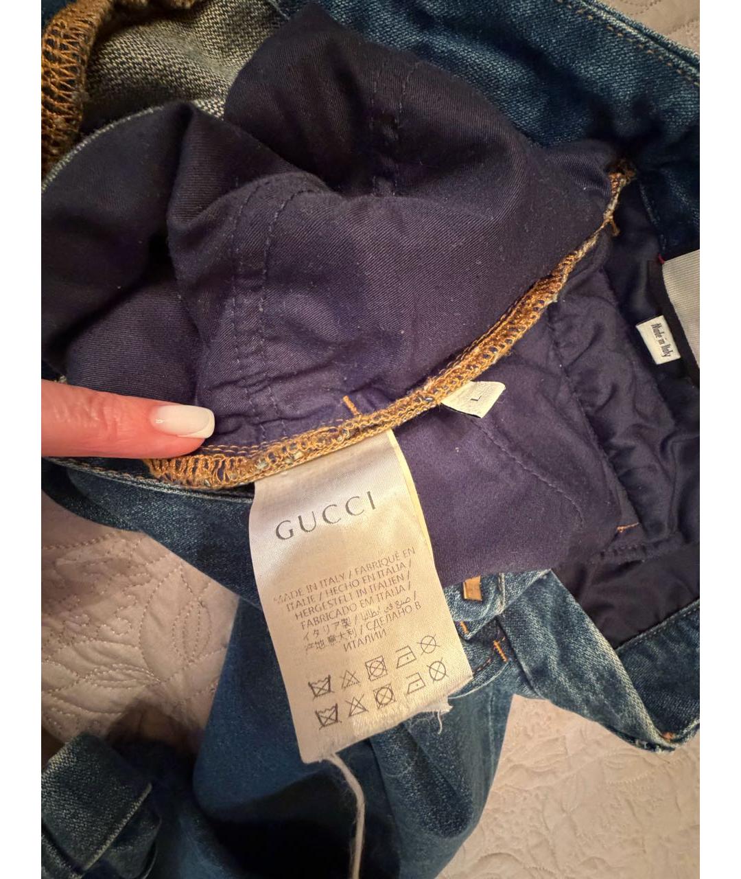 GUCCI Темно-синие хлопковые джинсы клеш, фото 3