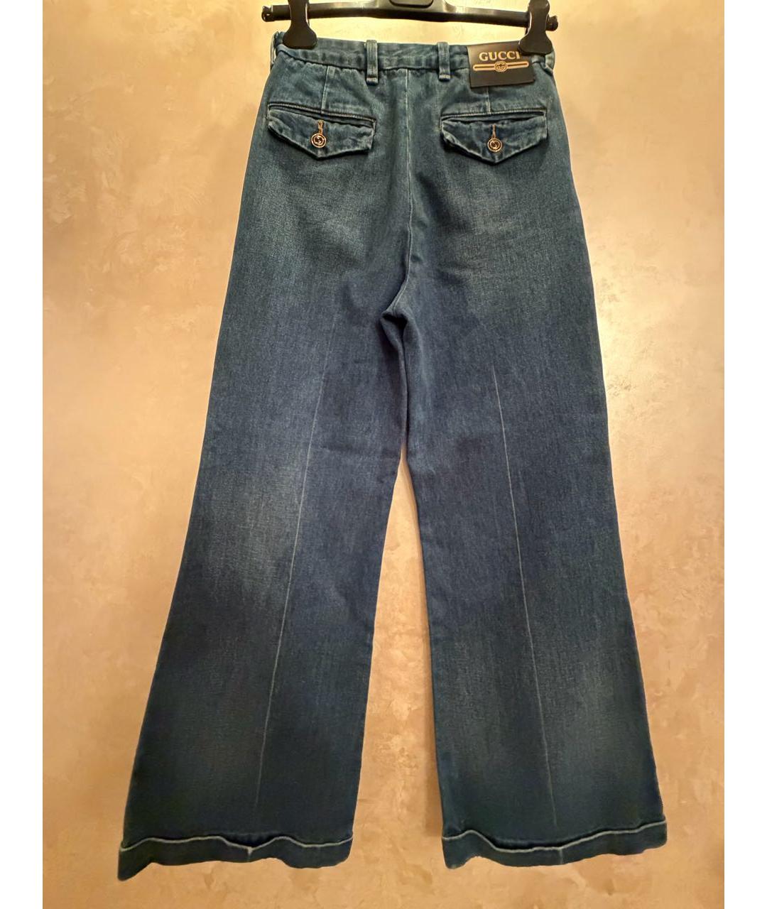 GUCCI Темно-синие хлопковые джинсы клеш, фото 6