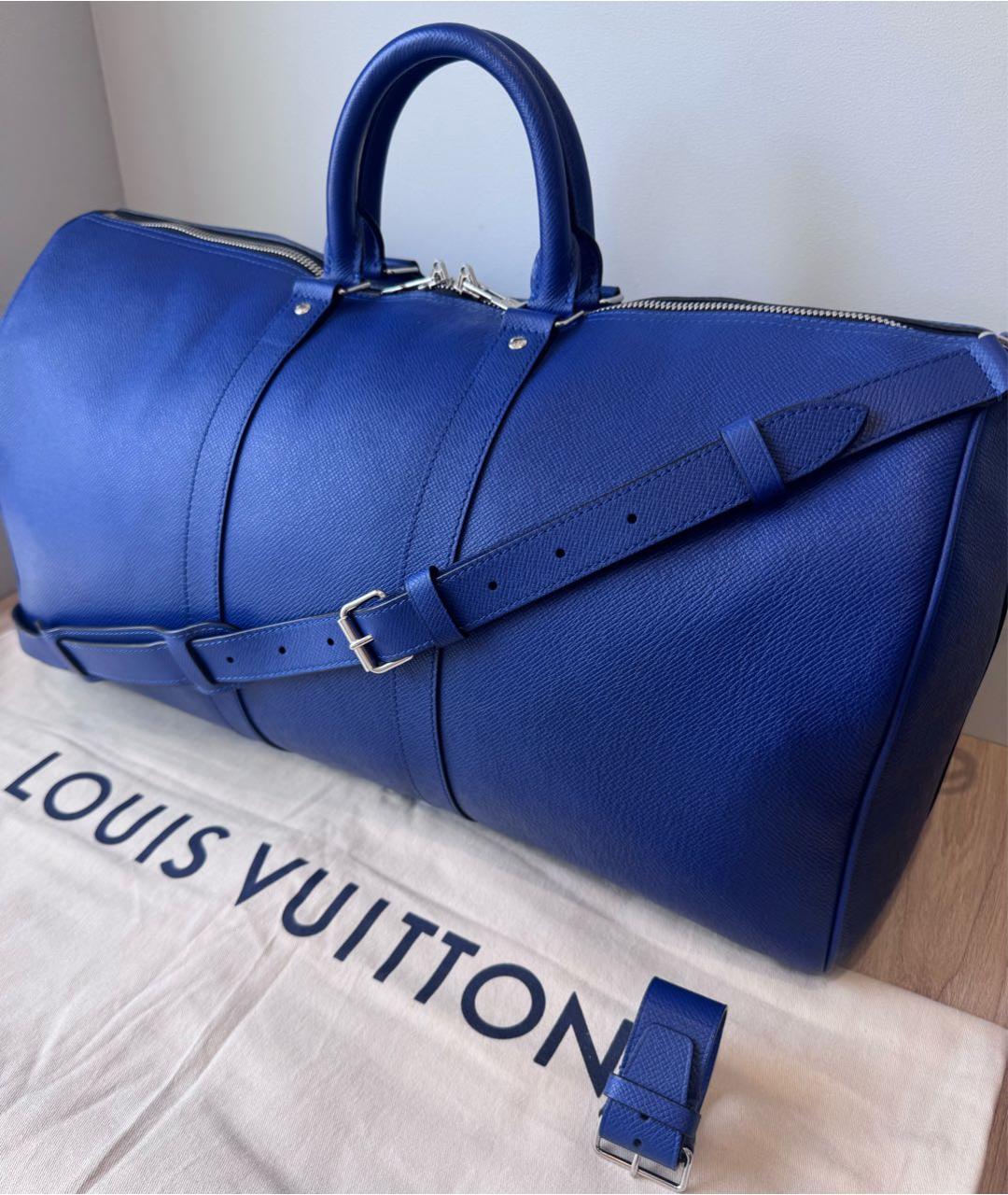 LOUIS VUITTON Синяя кожаная дорожная/спортивная сумка, фото 2