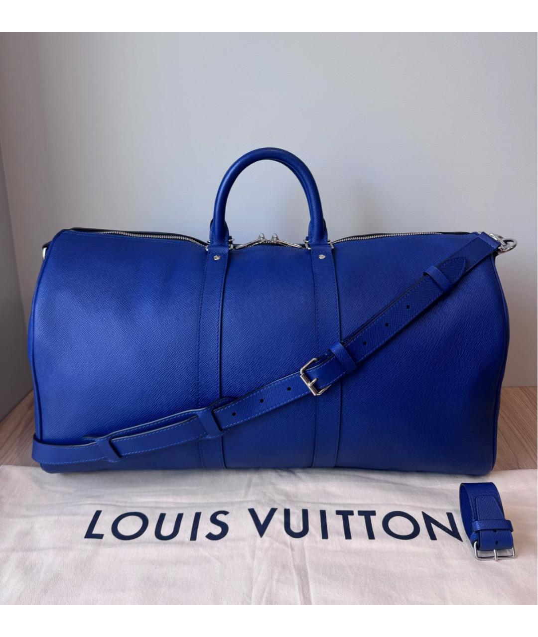 LOUIS VUITTON Синяя кожаная дорожная/спортивная сумка, фото 9