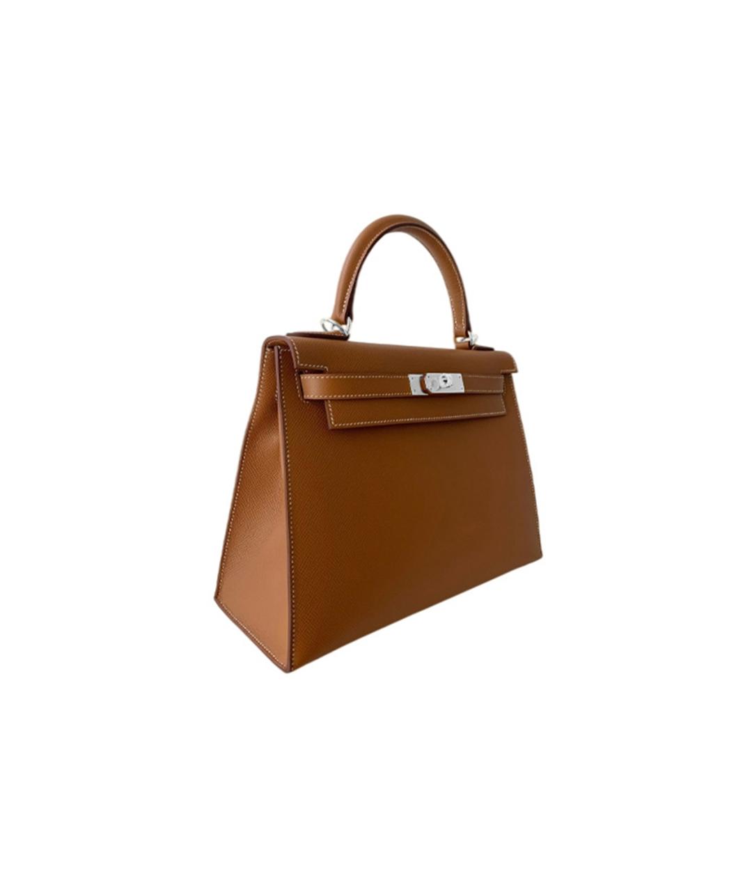 HERMES Коричневая кожаная сумка с короткими ручками, фото 2