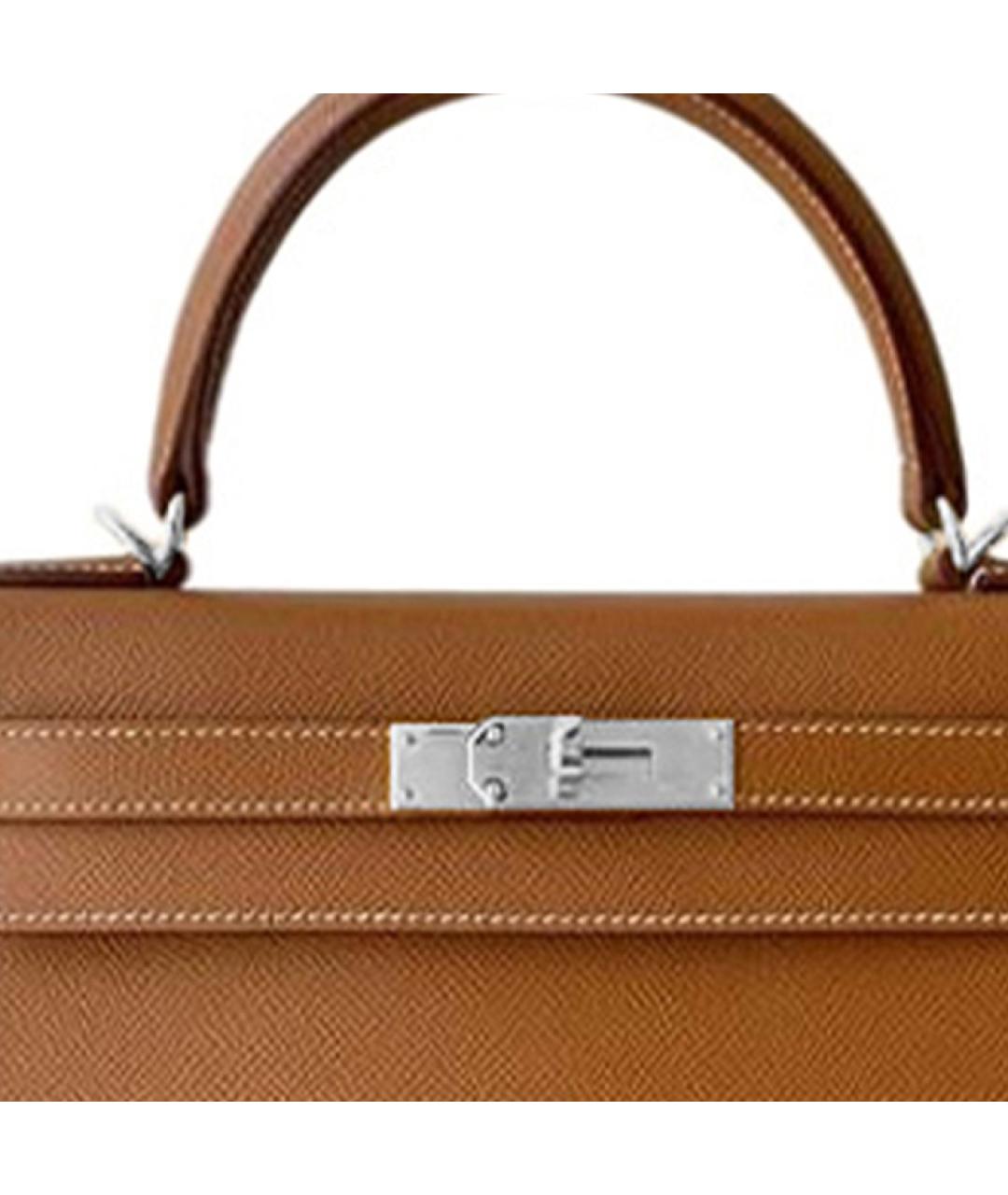 HERMES Коричневая кожаная сумка с короткими ручками, фото 4