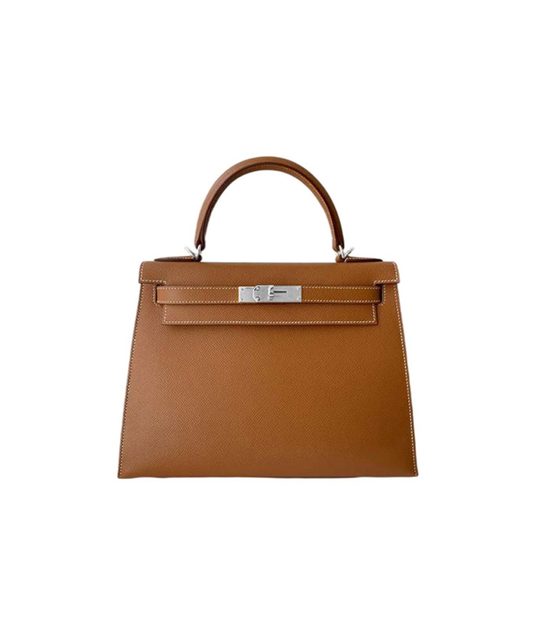 HERMES Коричневая кожаная сумка с короткими ручками, фото 6