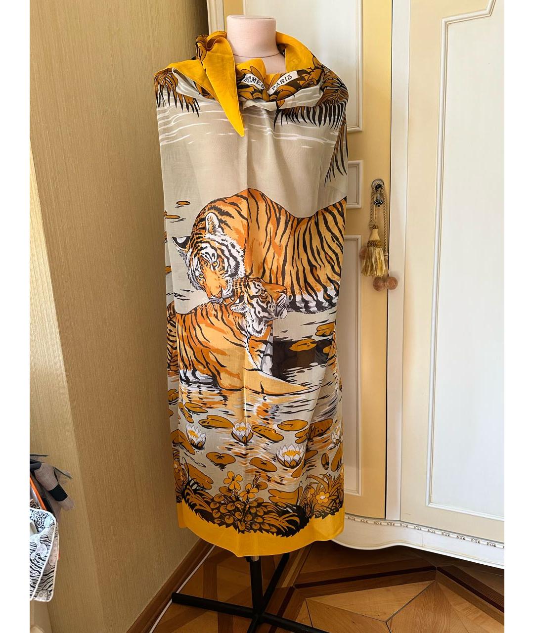 HERMES Горчичное хлопковое парео, фото 2