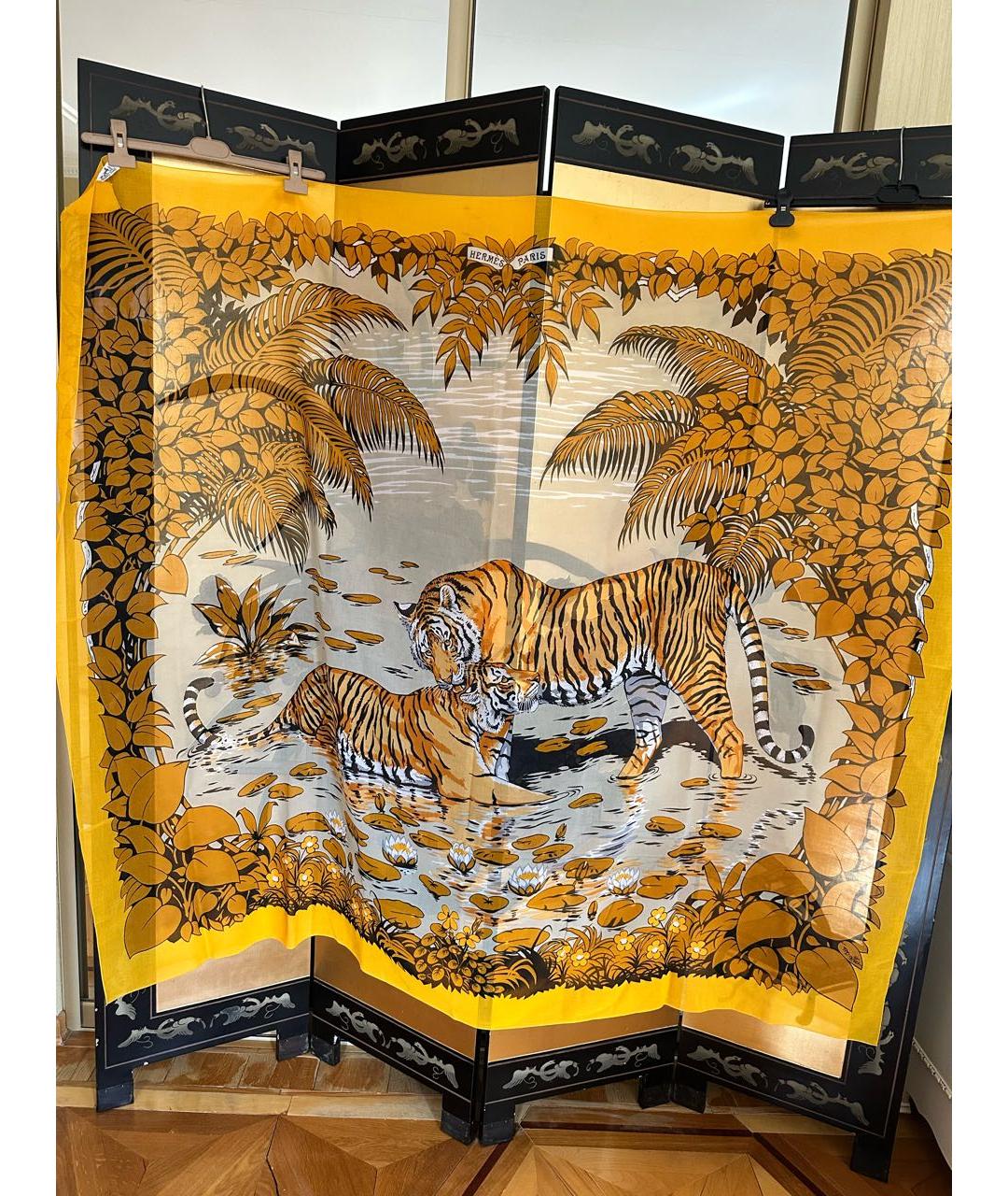 HERMES Горчичное хлопковое парео, фото 4