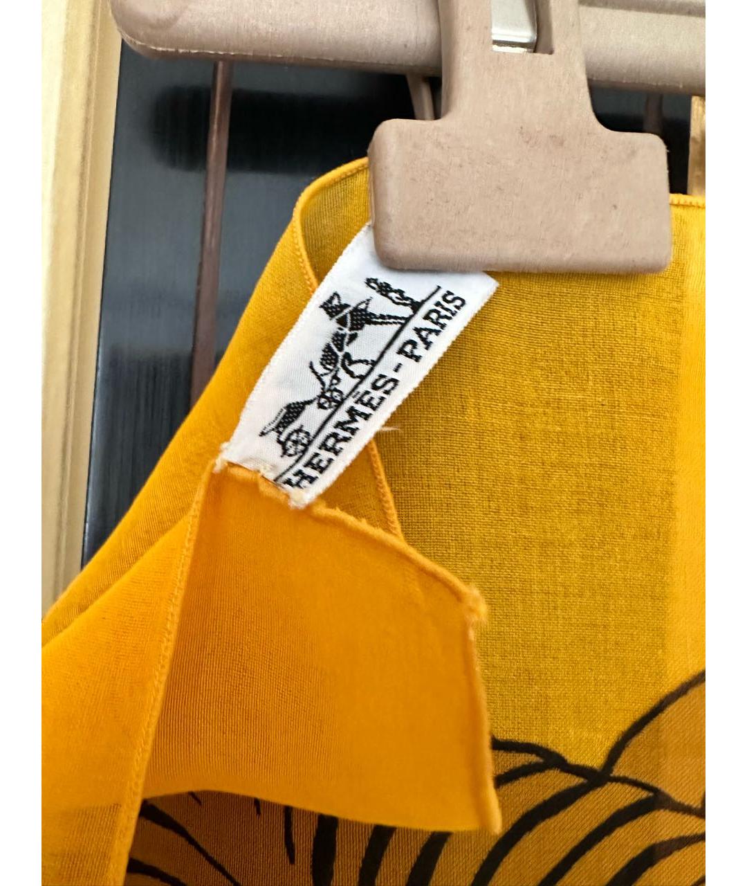 HERMES Горчичное хлопковое парео, фото 3