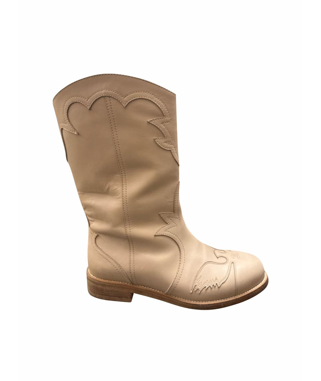 CHANEL Бежевые кожаные сапоги, фото 1