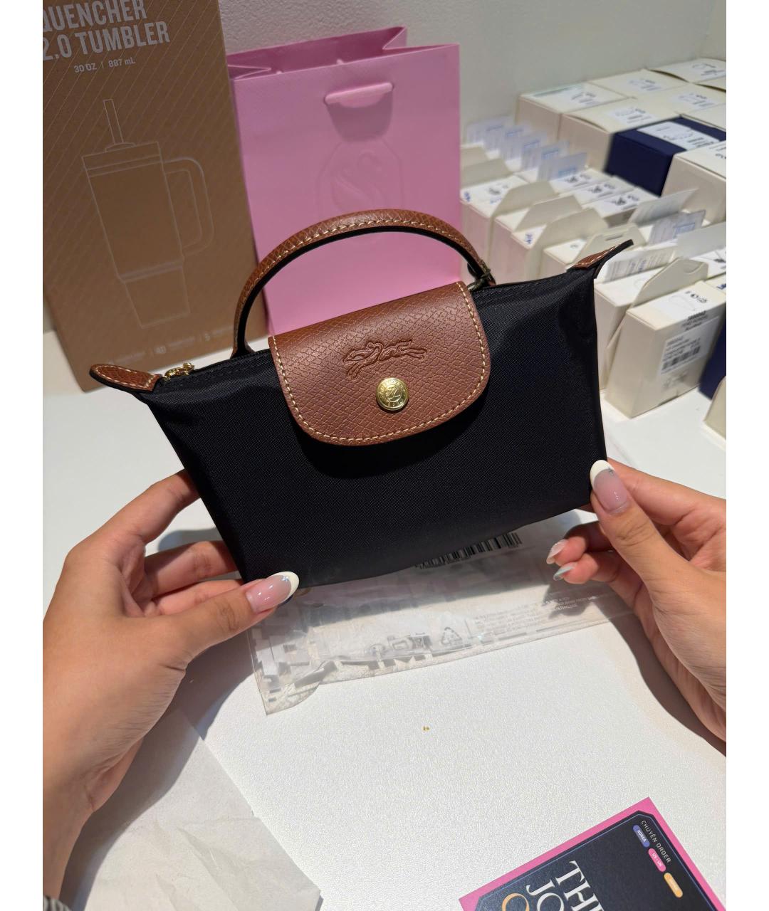 LONGCHAMP Черная тканевая сумка с короткими ручками, фото 5