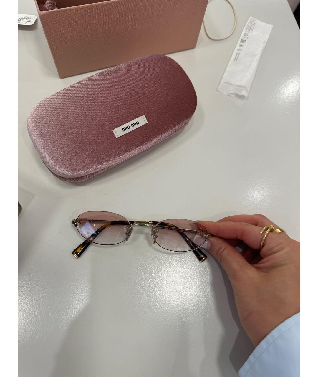 MIU MIU Розовые металлические солнцезащитные очки, фото 4