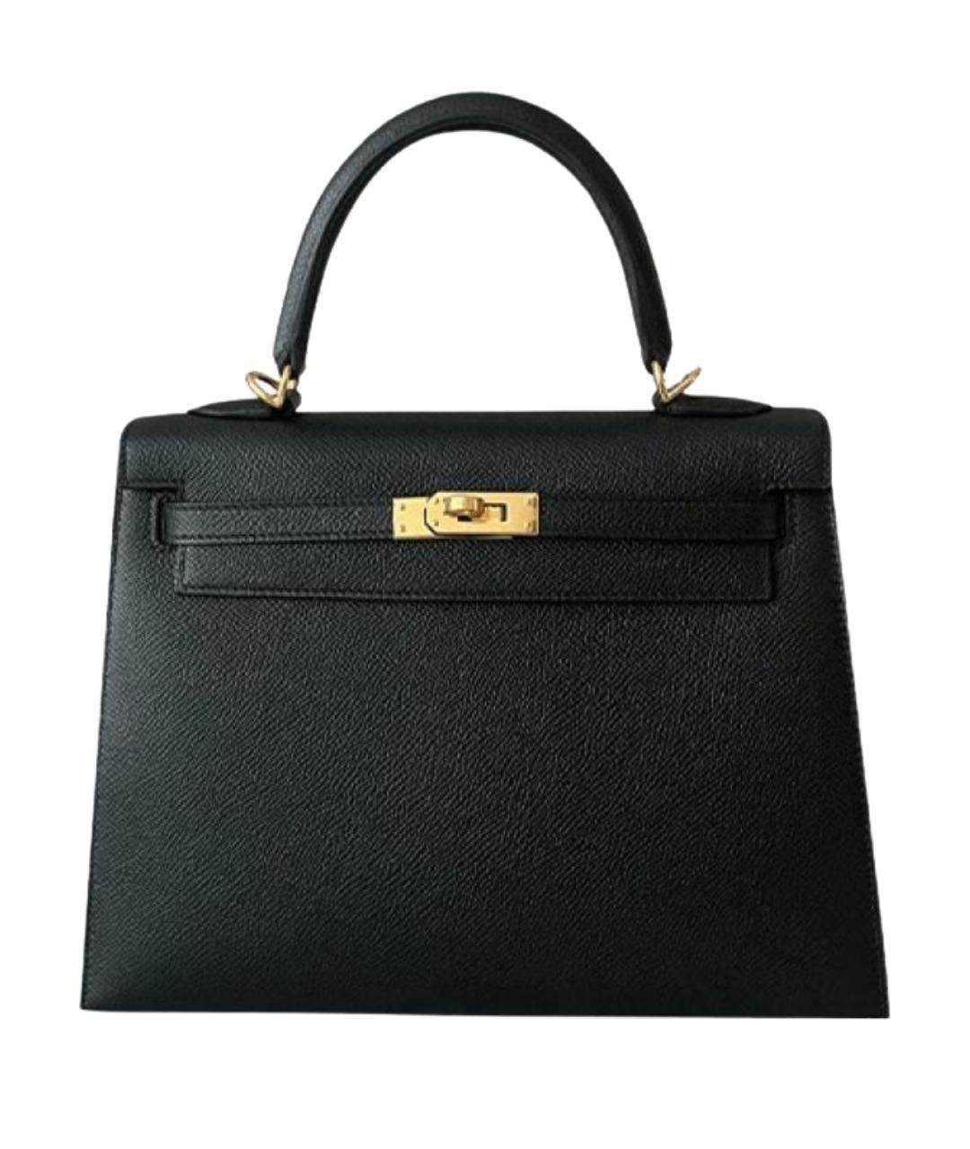 HERMES Черная кожаная сумка с короткими ручками, фото 1
