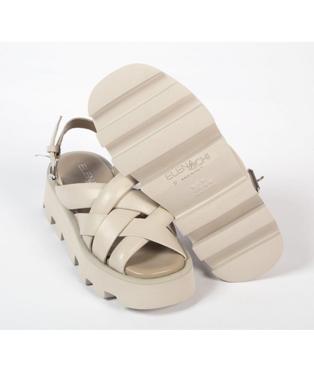 ELENA LACHI Бежевые кожаные сандалии, фото 5