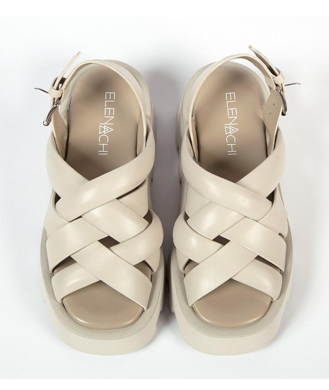 ELENA LACHI Бежевые кожаные сандалии, фото 3