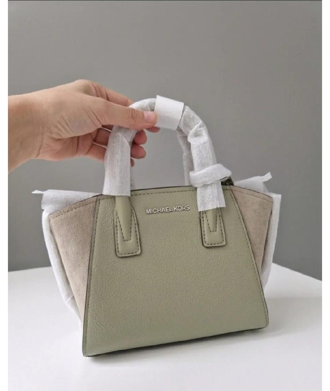 MICHAEL KORS Хаки кожаная сумка с короткими ручками, фото 6