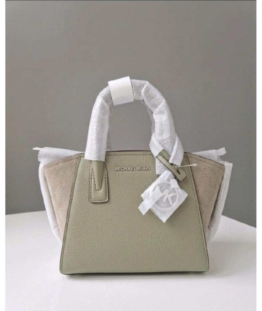 MICHAEL KORS Хаки кожаная сумка с короткими ручками, фото 4