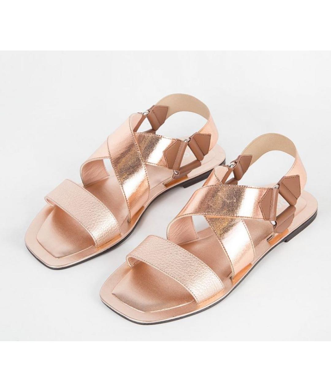 POLLINI Золотые кожаные сандалии, фото 4