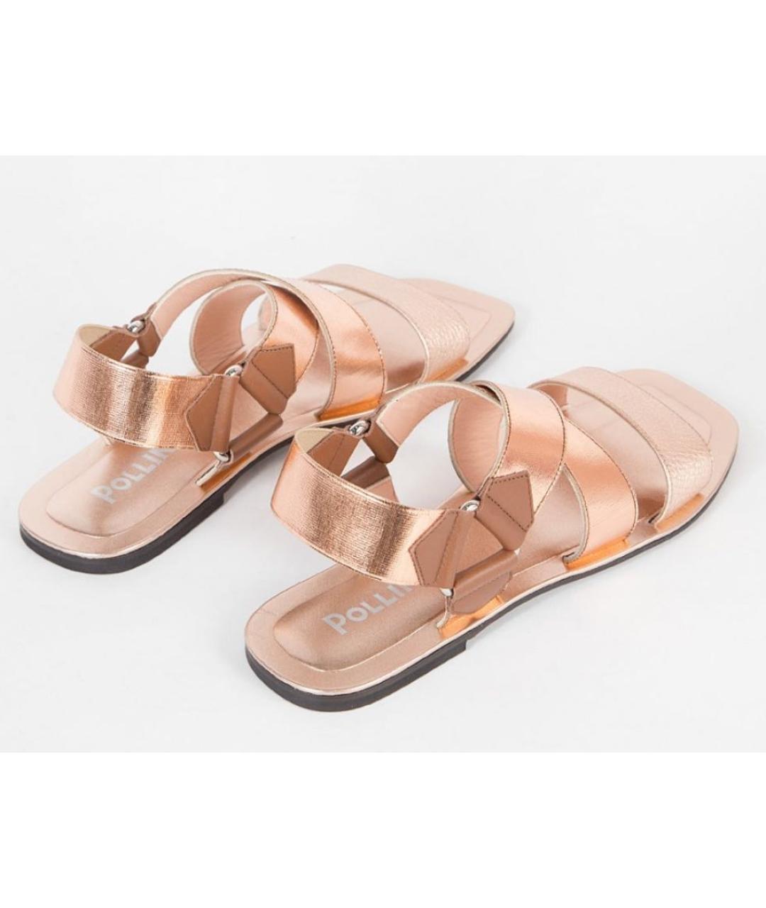 POLLINI Золотые кожаные сандалии, фото 2