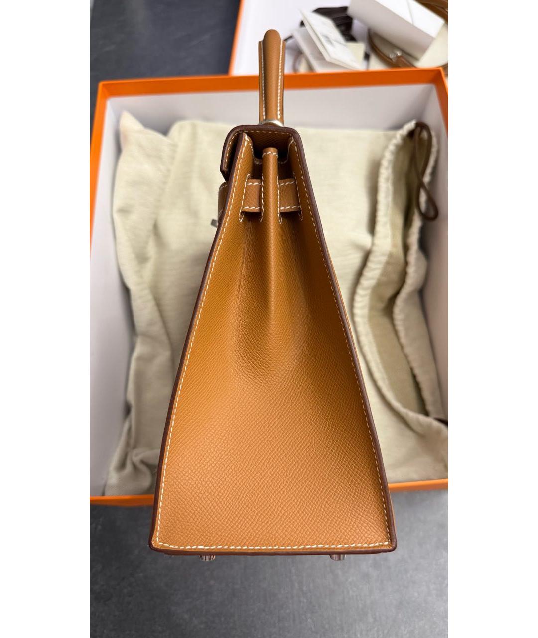 HERMES Коричневая кожаная сумка с короткими ручками, фото 5