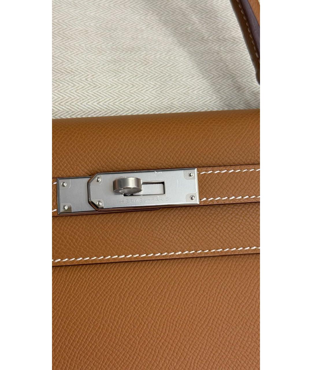HERMES Коричневая кожаная сумка с короткими ручками, фото 3