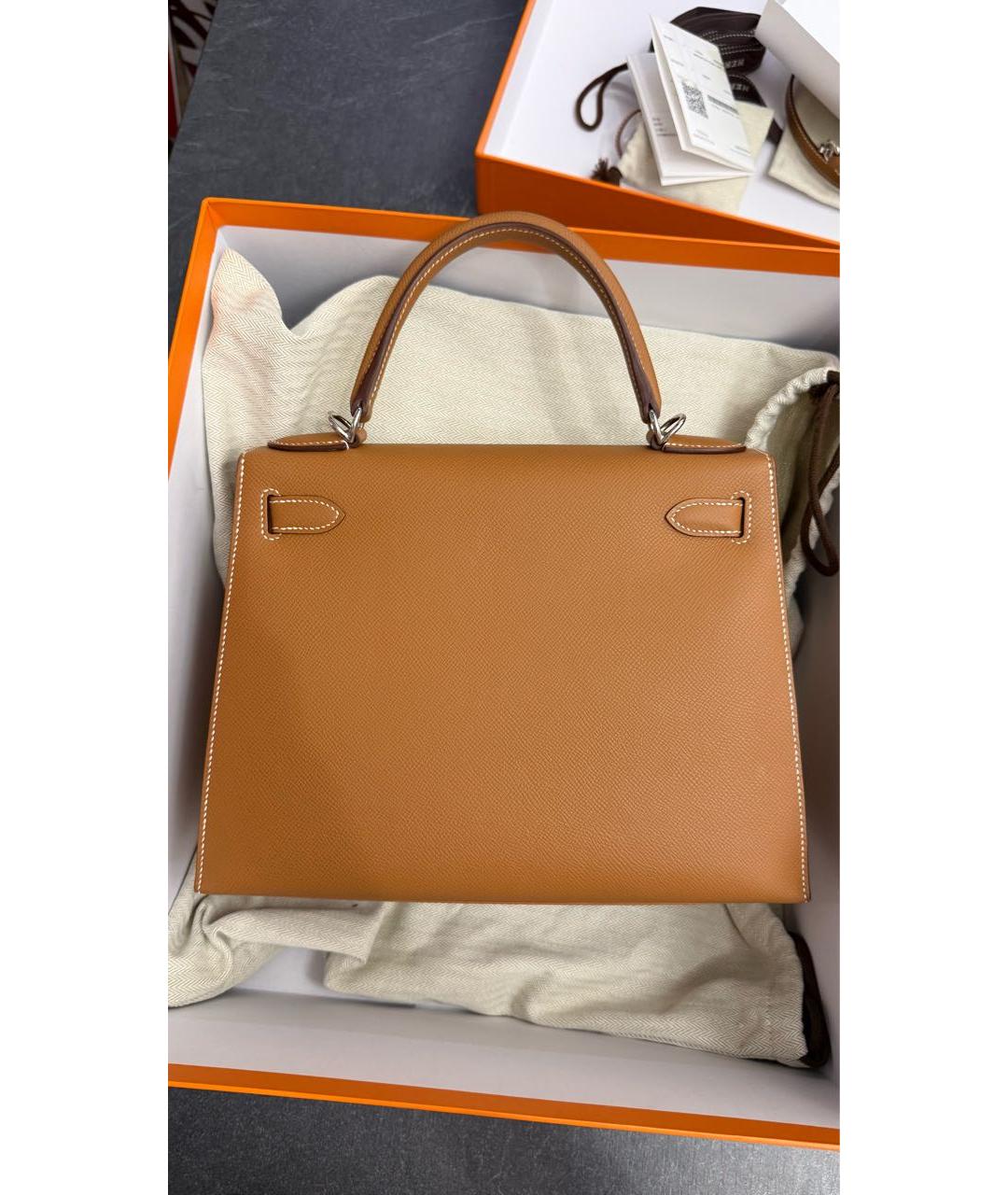 HERMES Коричневая кожаная сумка с короткими ручками, фото 4