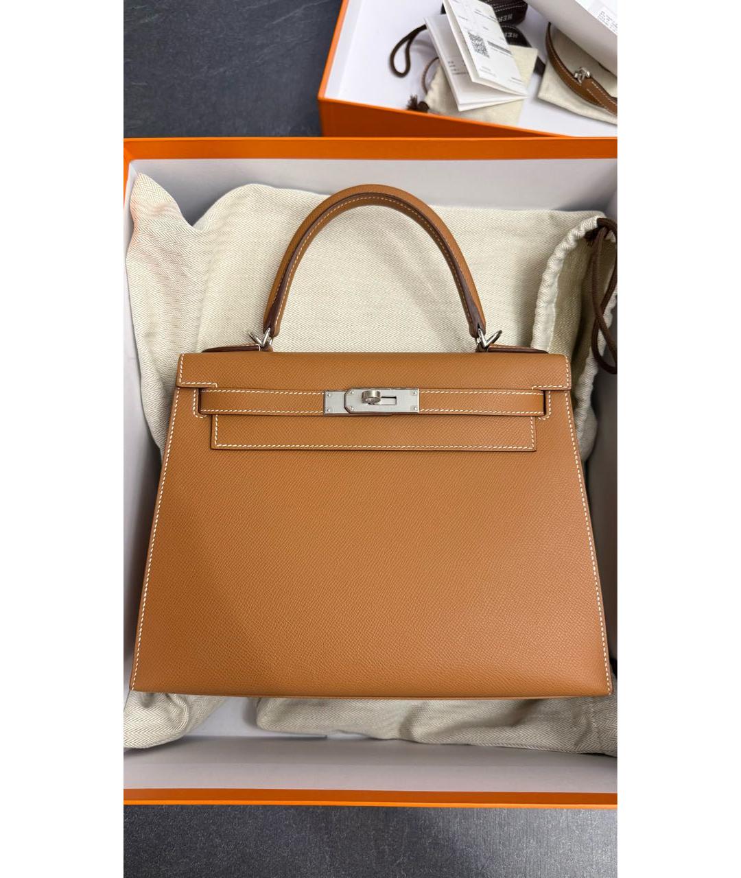 HERMES Коричневая кожаная сумка с короткими ручками, фото 2