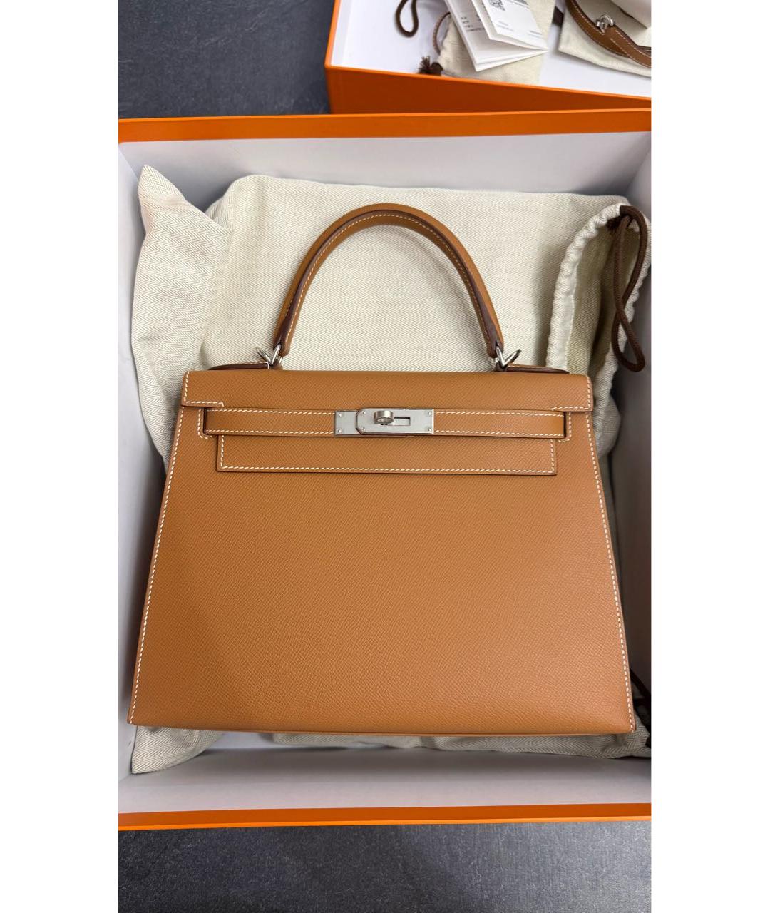 HERMES Коричневая кожаная сумка с короткими ручками, фото 9