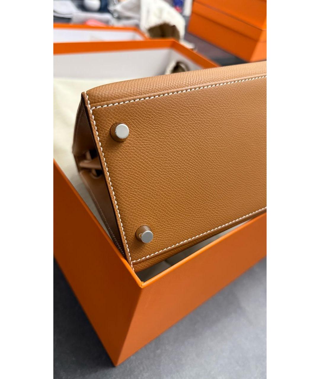 HERMES Коричневая кожаная сумка с короткими ручками, фото 6