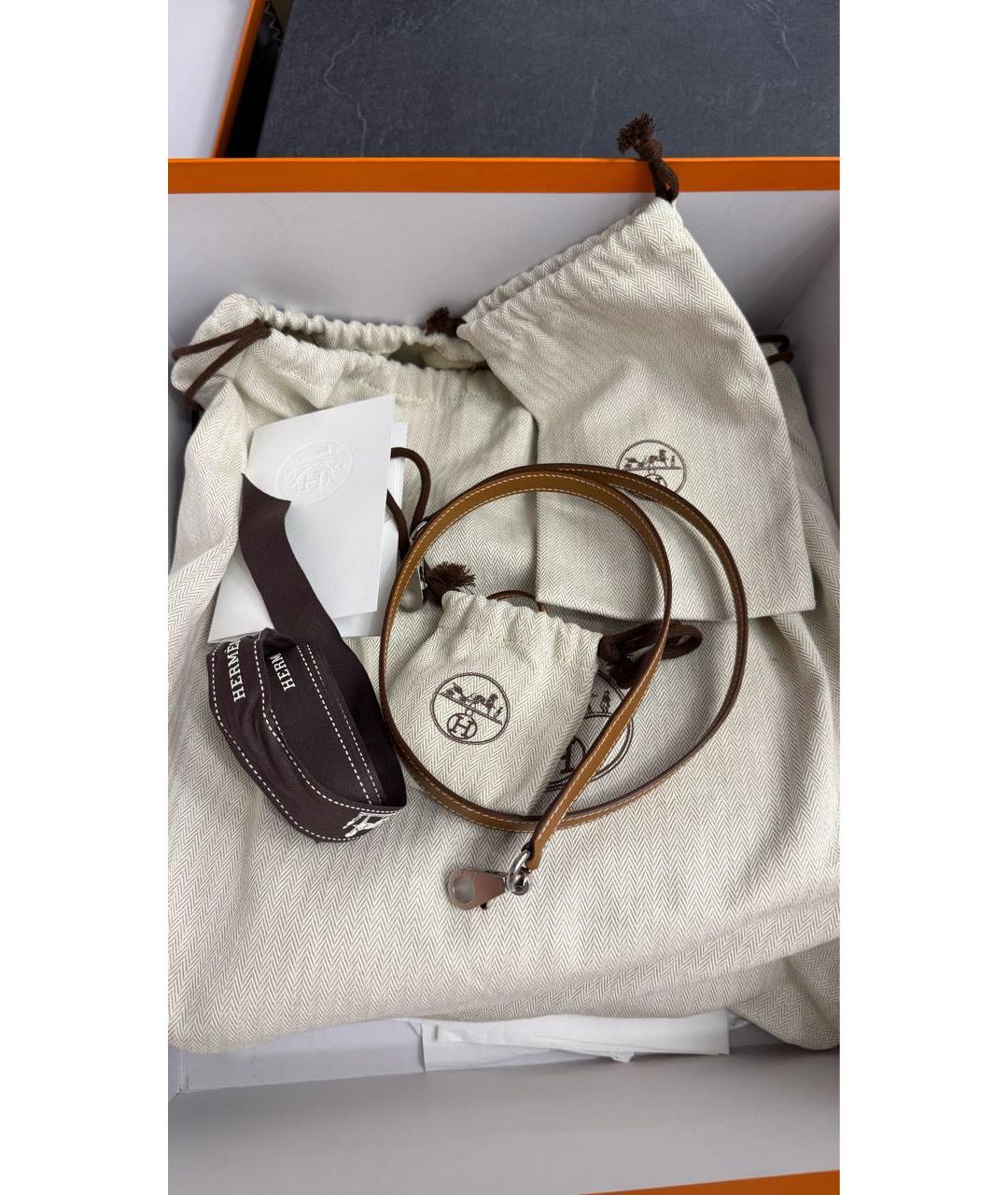 HERMES Коричневая кожаная сумка с короткими ручками, фото 8