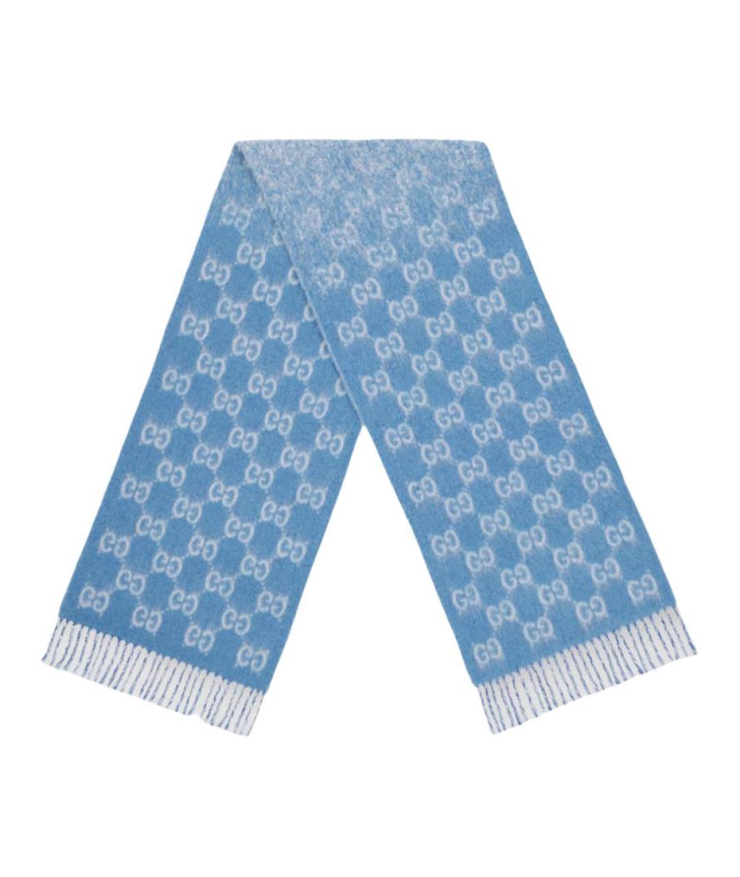 GUCCI Синий шерстяной шарф, фото 1