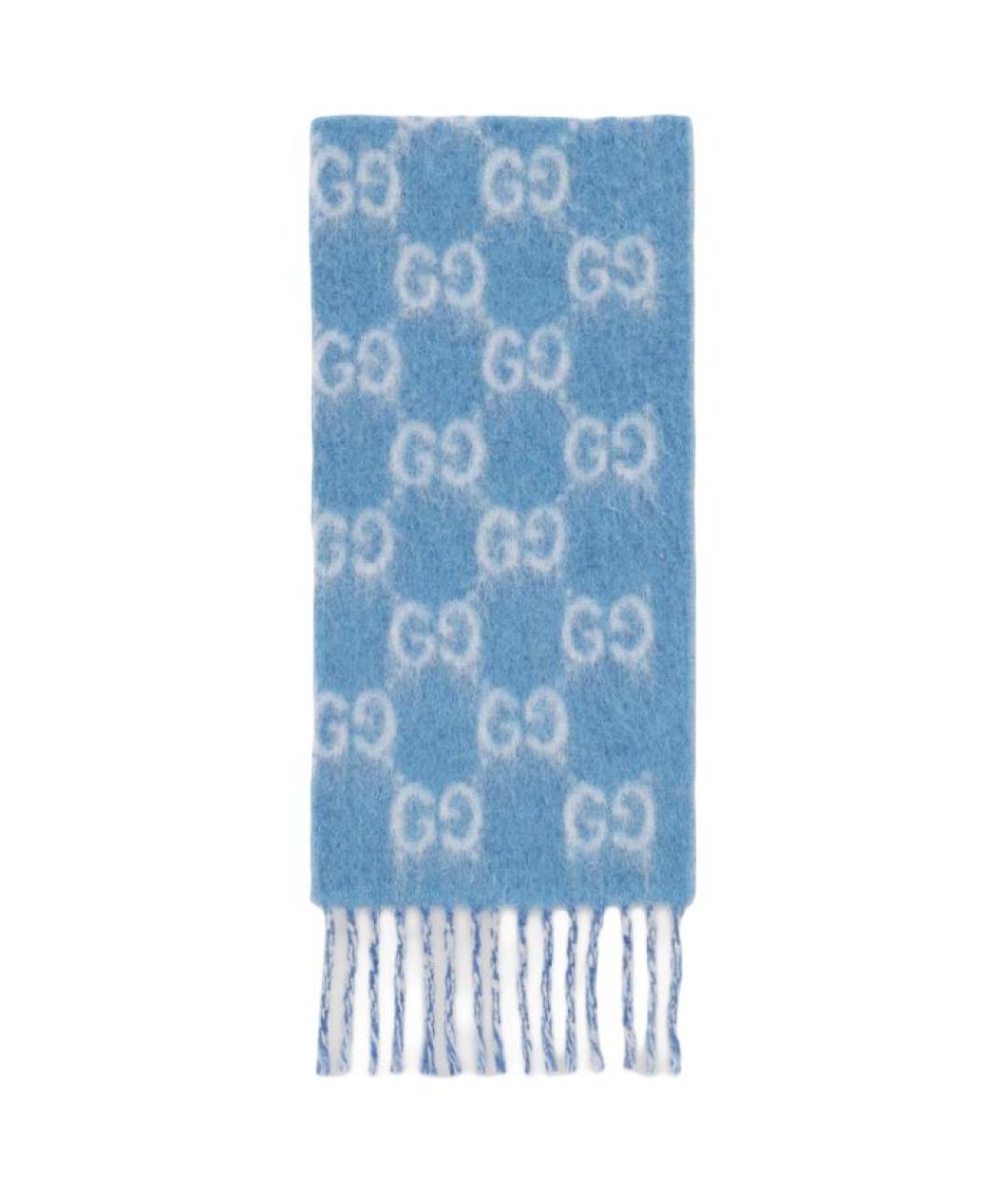 GUCCI Синий шерстяной шарф, фото 2