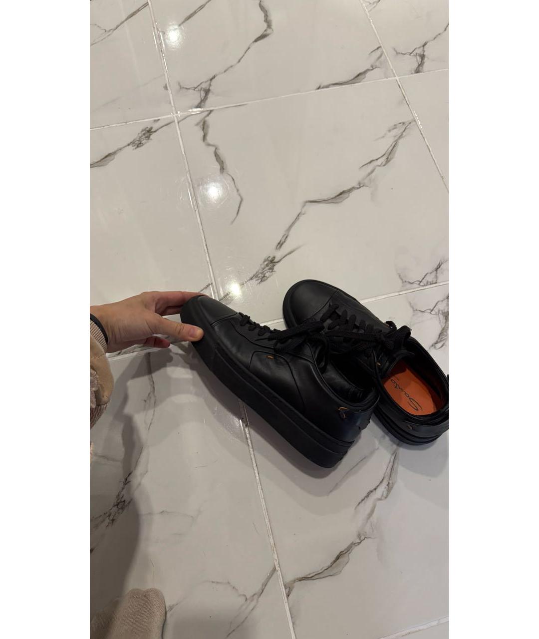 SANTONI Черные кожаные кроссовки, фото 6