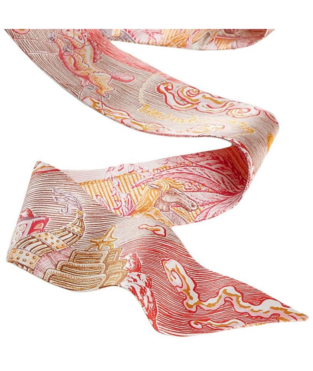 HERMES Розовый шелковый шарф, фото 2