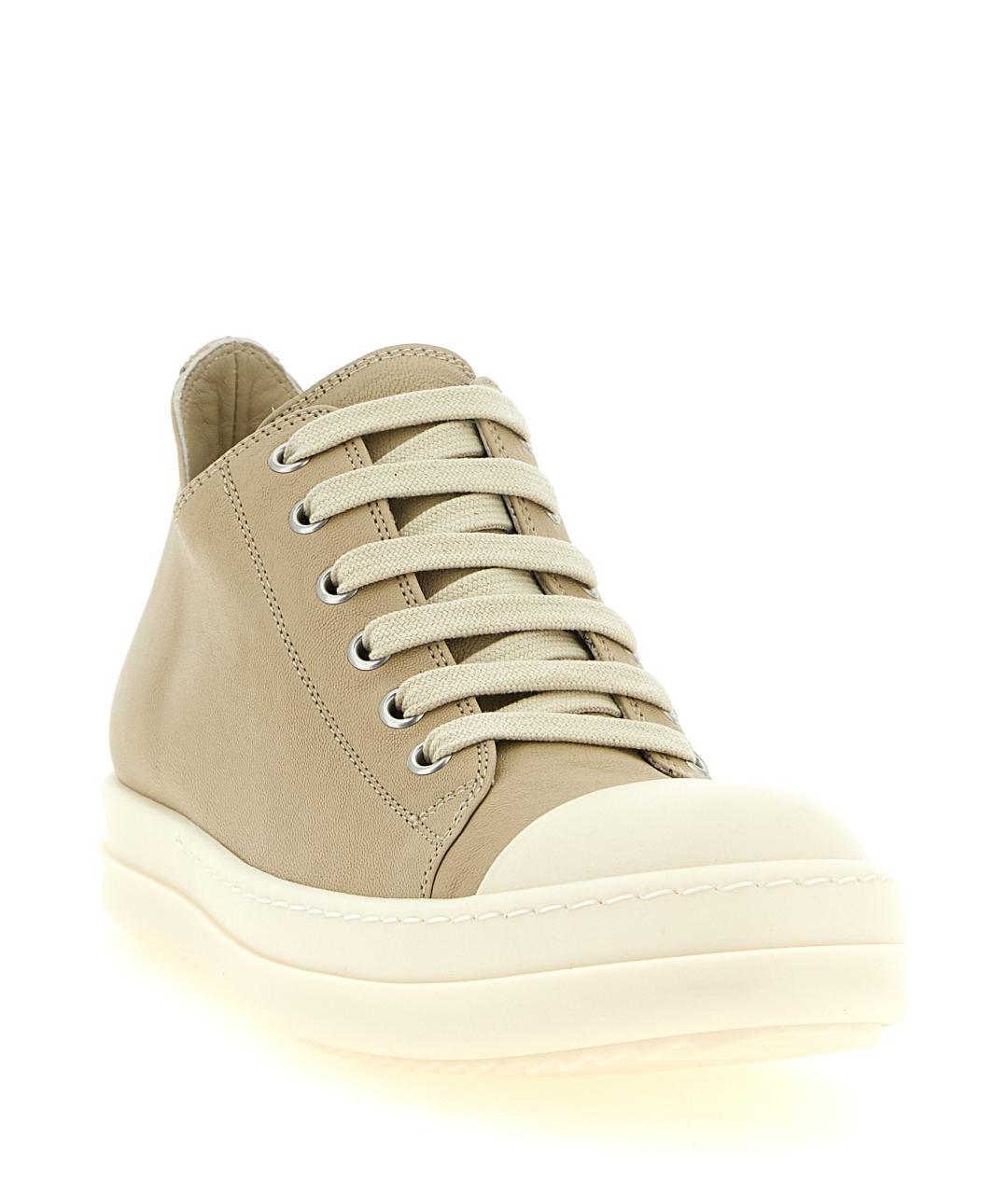 RICK OWENS Бежевые кожаные кроссовки, фото 2