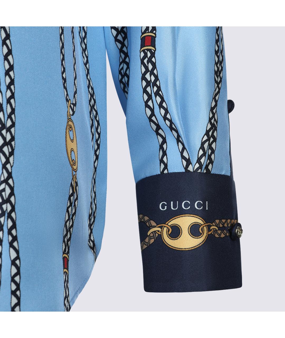 GUCCI Синяя шелковая рубашка, фото 4