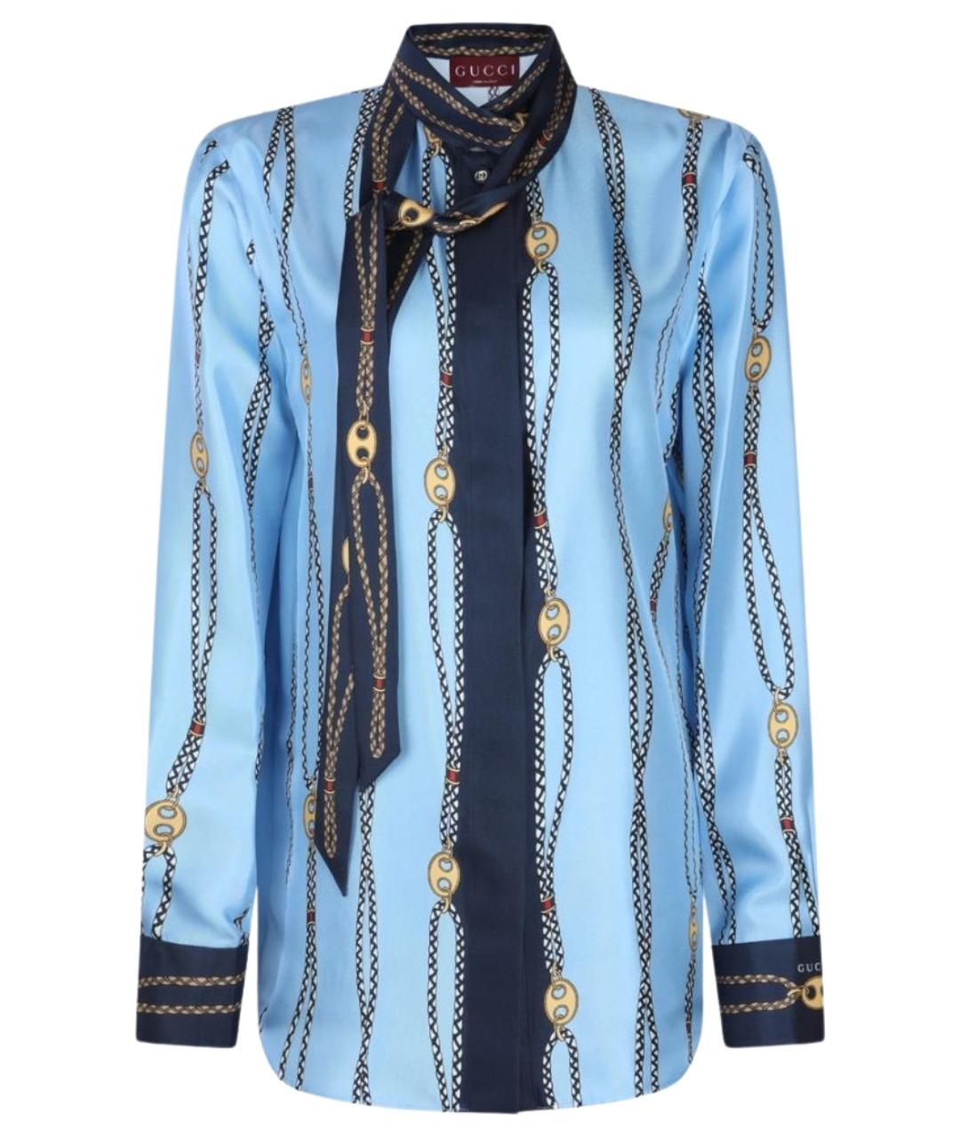 GUCCI Синяя шелковая рубашка, фото 1