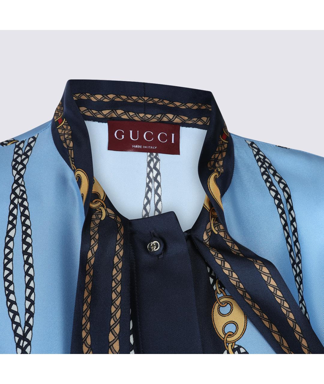 GUCCI Синяя шелковая рубашка, фото 3