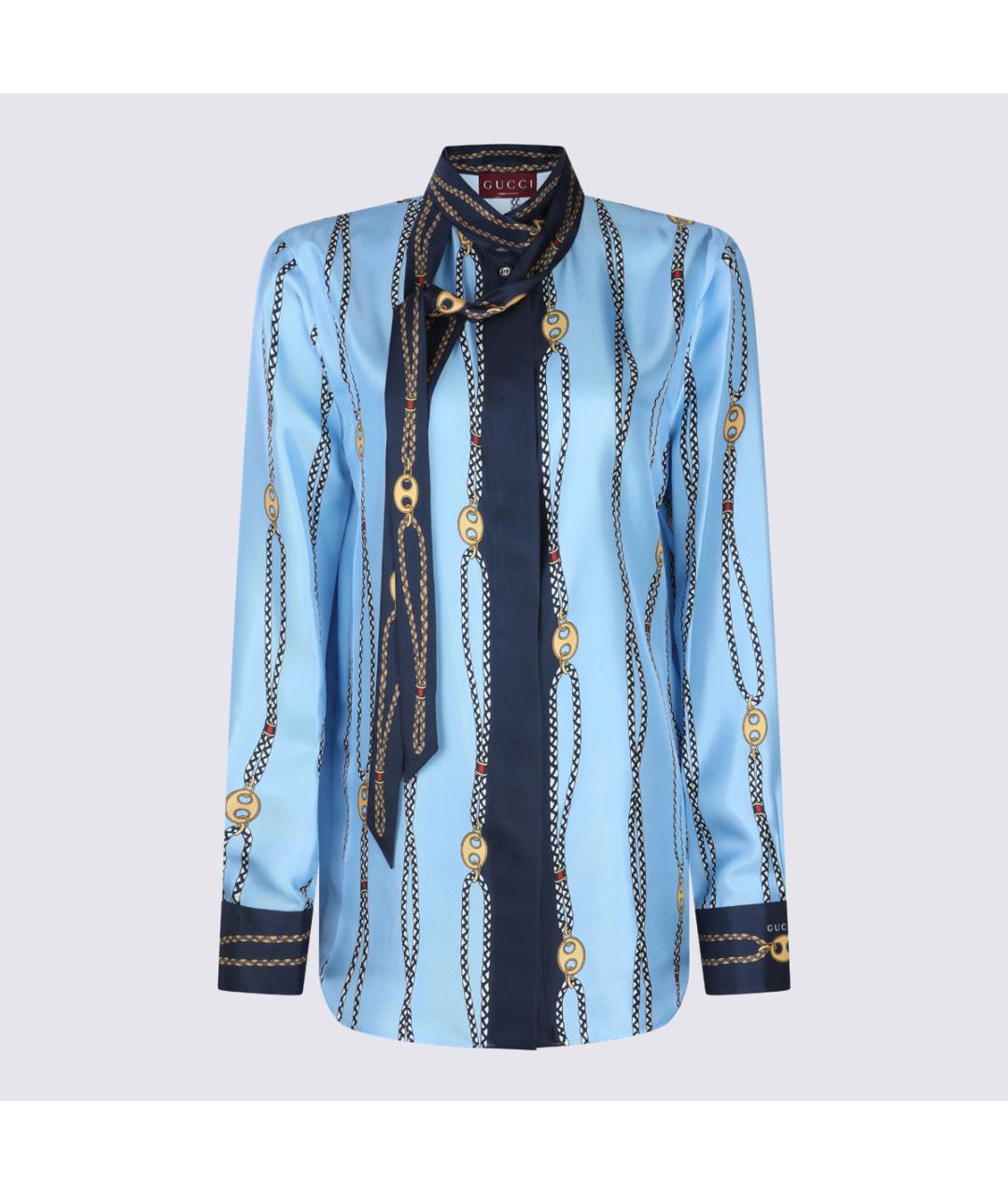GUCCI Синяя шелковая рубашка, фото 5