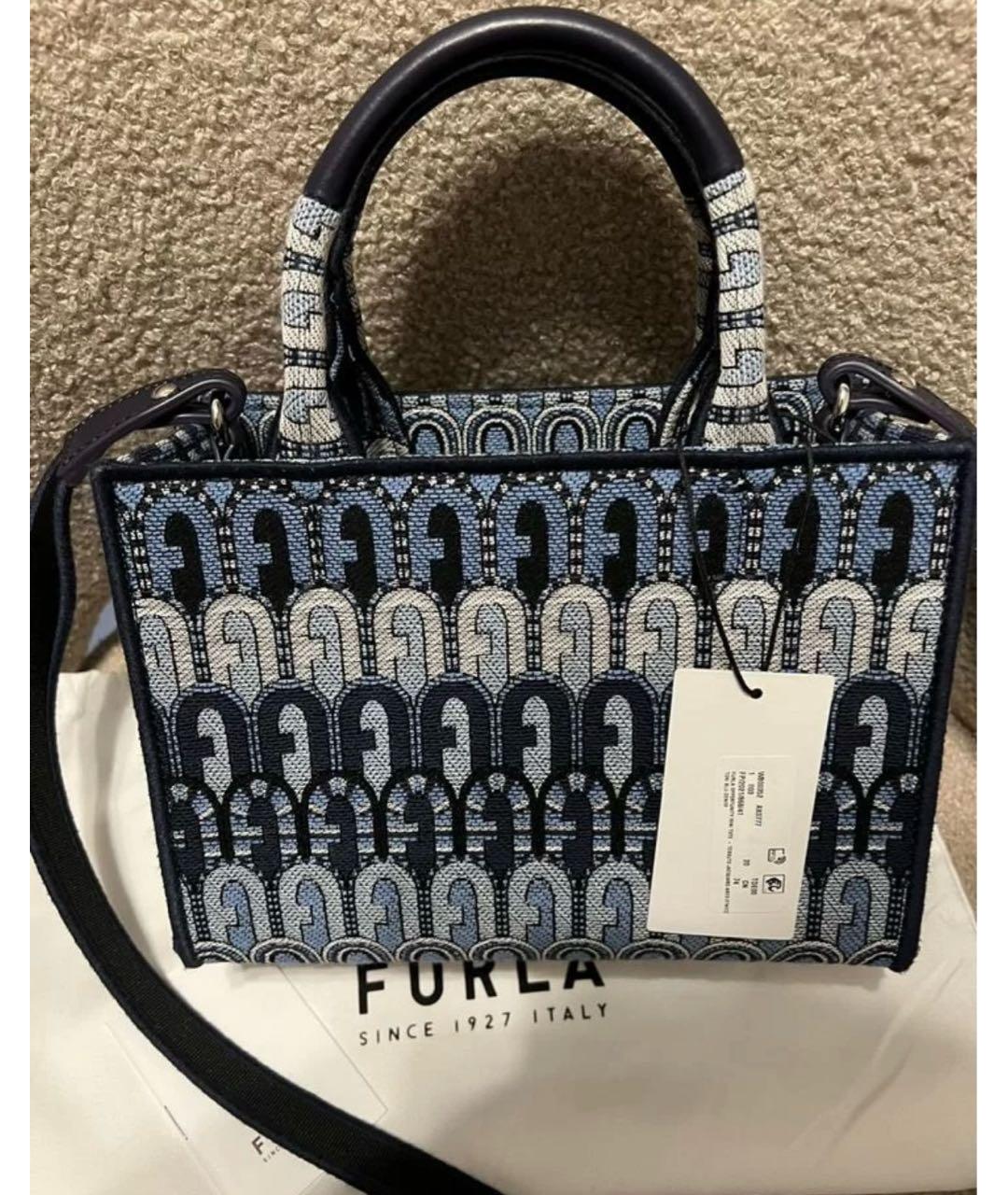 FURLA Синяя жаккардовая сумка тоут, фото 5