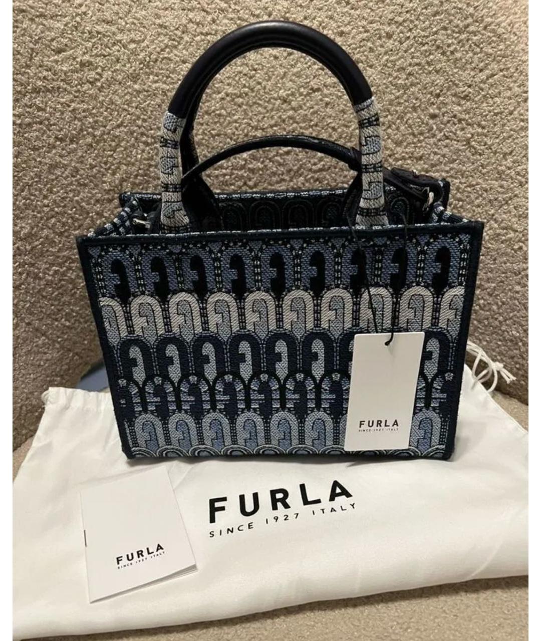 FURLA Синяя жаккардовая сумка тоут, фото 4