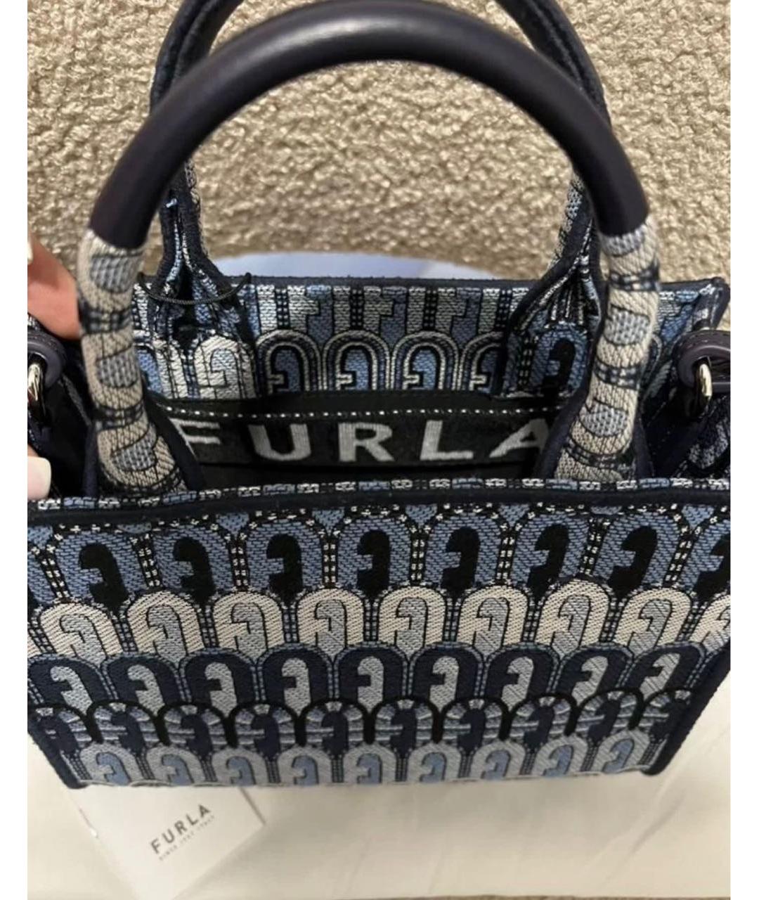 FURLA Синяя жаккардовая сумка тоут, фото 2