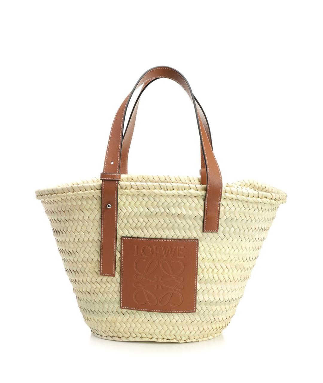 LOEWE Бежевая пелетеная сумка тоут, фото 1