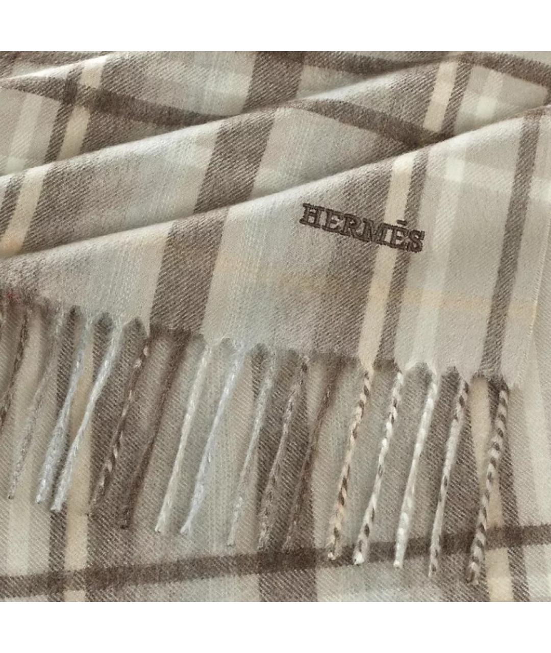 HERMES Коричневый кашемировый шарф, фото 2