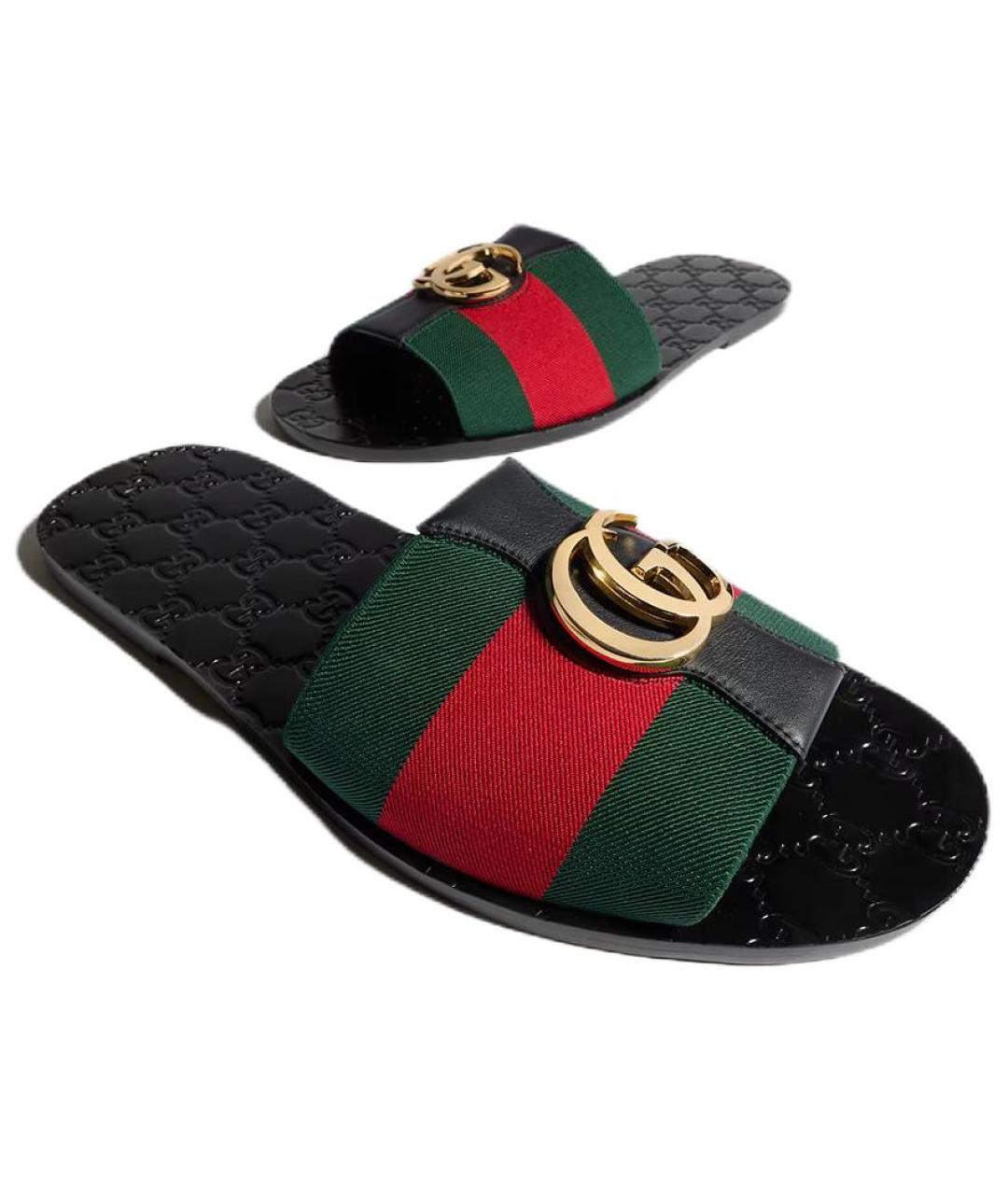 GUCCI Черные кожаные шлепанцы, фото 5