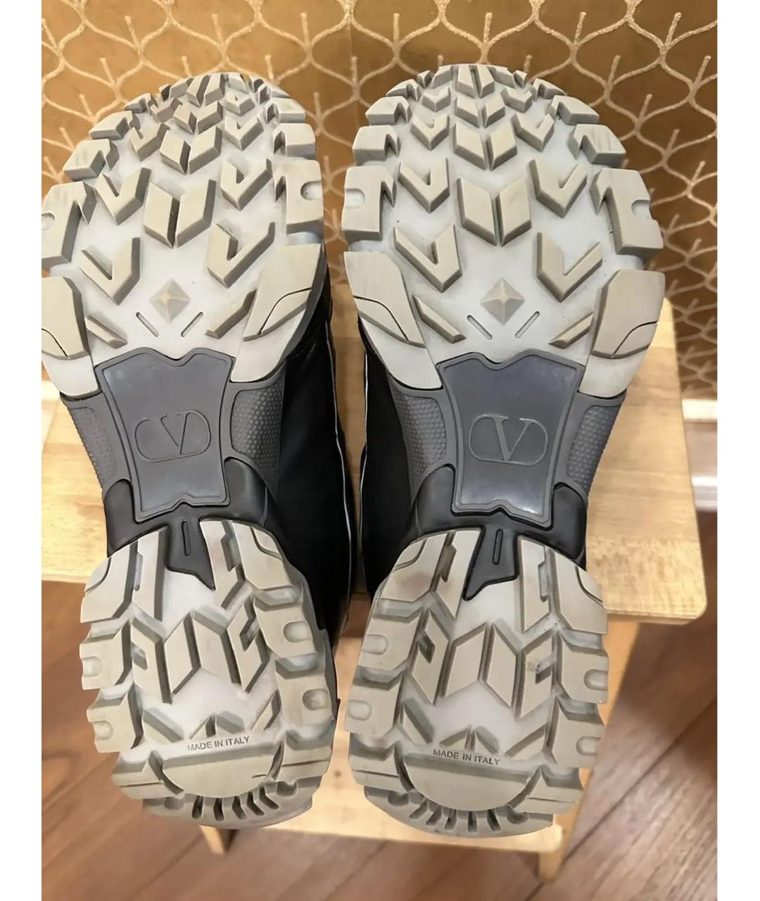 VALENTINO Черные кожаные низкие кроссовки / кеды, фото 3