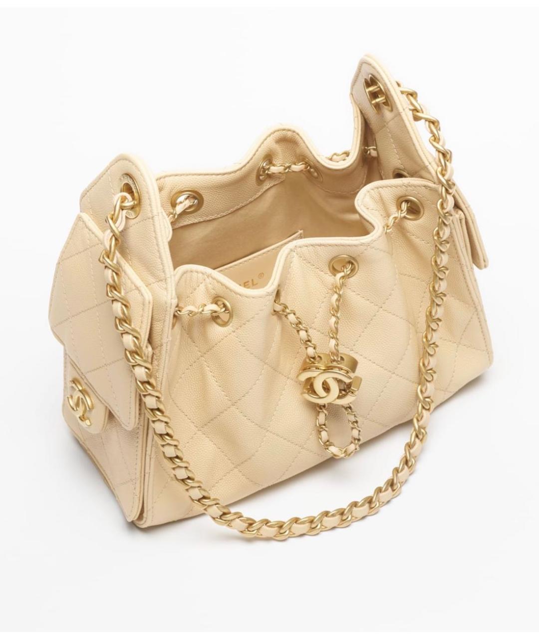 CHANEL Бежевая кожаная сумка через плечо, фото 3
