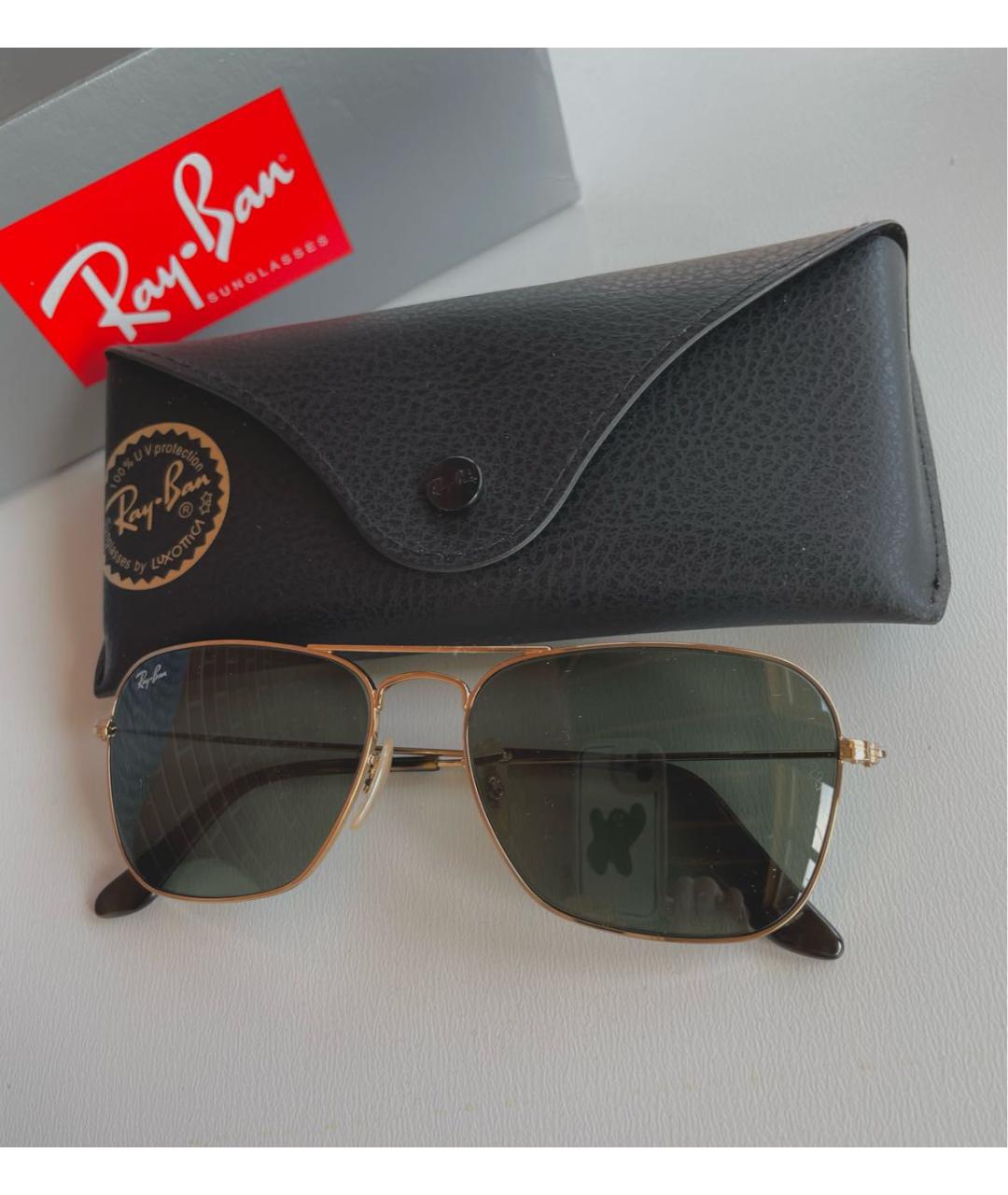 RAY BAN Золотые металлические солнцезащитные очки, фото 5