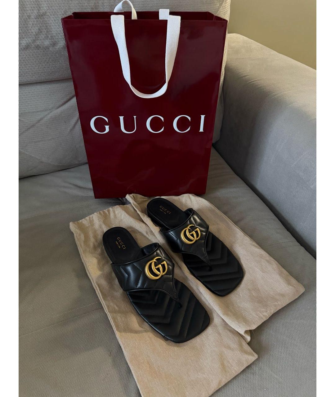 GUCCI Черные кожаные шлепанцы, фото 3