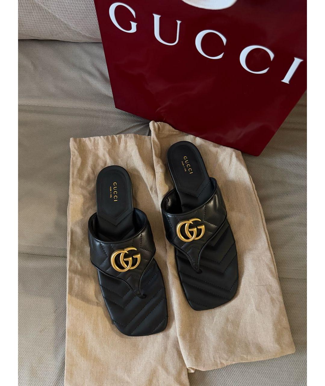 GUCCI Черные кожаные шлепанцы, фото 2