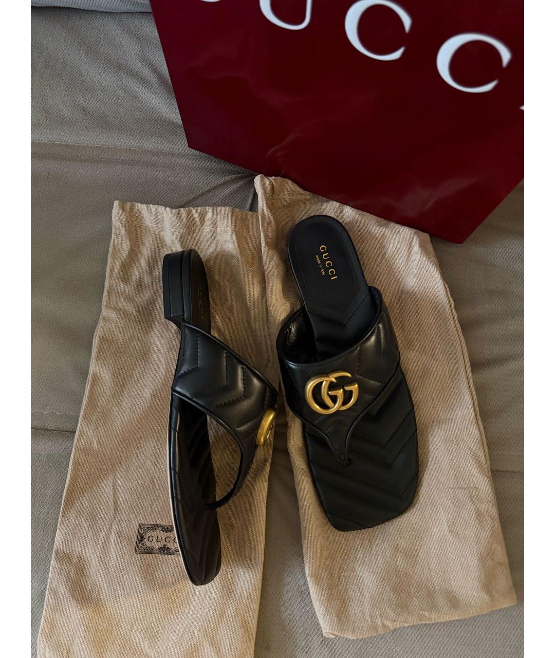 GUCCI Черные кожаные шлепанцы, фото 5